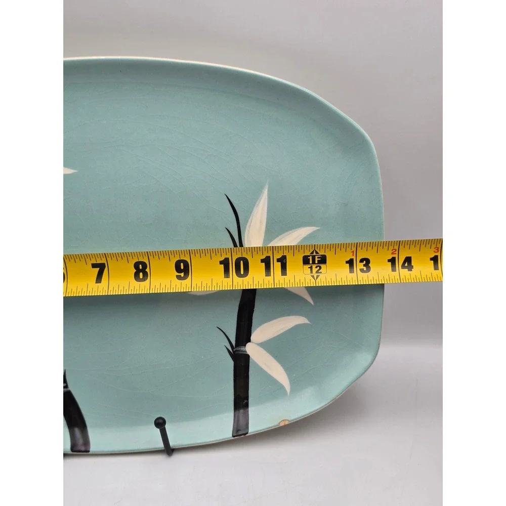 Weil Ware Platter Turquoise Fair Bamboo MCM California Pottery 13.5in